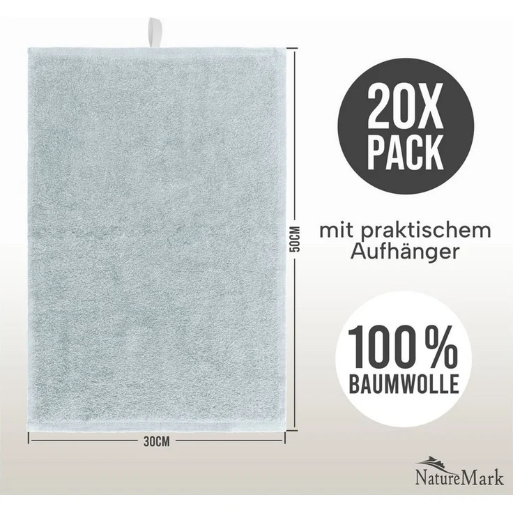 NatureMark Gästehandtuch 20er-Sparpack Frottier Gästetücher 30x50cm, 100% Baumwolle (20-St), GÃ¤stehandtuch 30x50cm FrÃ¼hlings blau – Bild 2