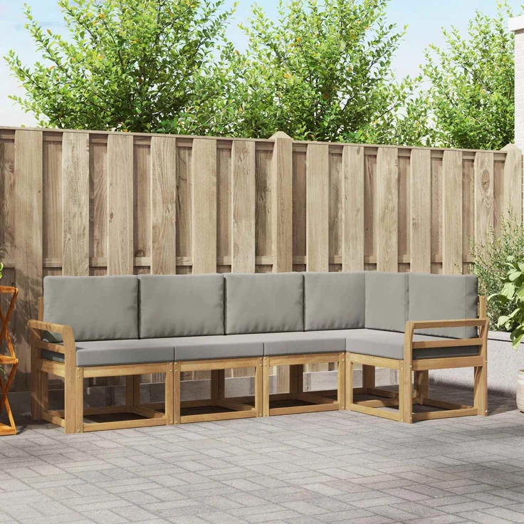 vidaXL Outdoor-Sofagarnitur 5 stk. 5-Sitzer Weiß und Hellgrau 3387630 – Bild 1