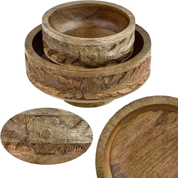 Marrakesch Orient & Mediterran Interior Dekotablett 2er Set Boho Deko Schale Obstschale Holzschale Lulua (2 St), handgeschnitzt – Bild 5