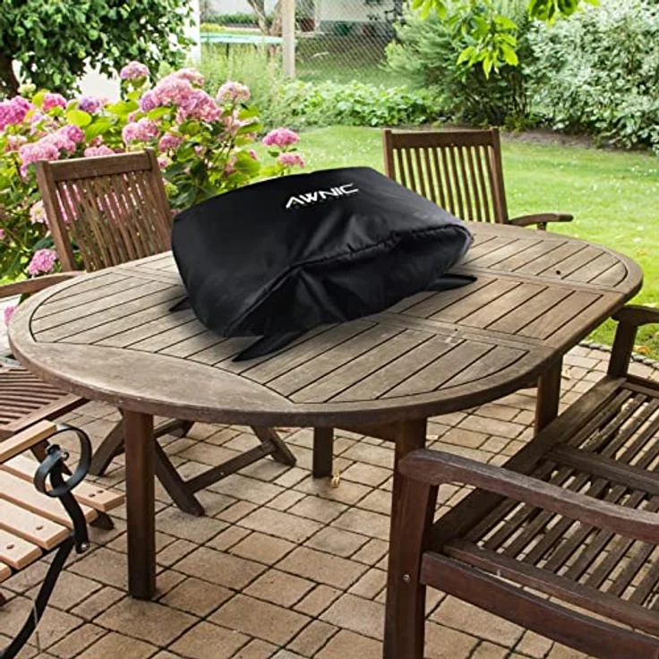 Awnic Grillabdeckung für Q100 / Q1000 Serie, wetterfest, reißfest, 420D-Oxford-Gewebe schwarz, 68 x 44 x 32 cm – Bild 8