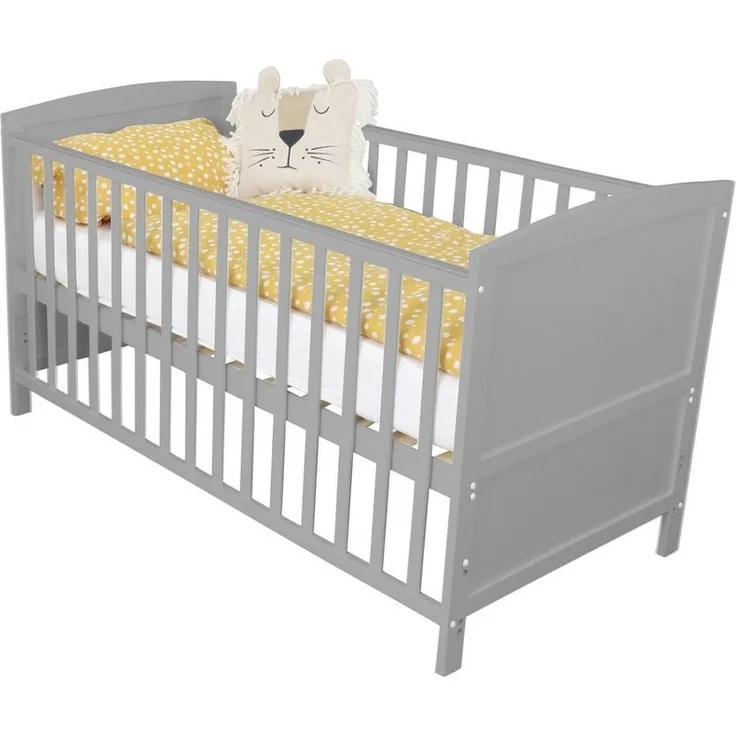 Puckdaddy 'Mika' Babybett 70x140 cm, grau, 3-fach höhenverstellbar, Schlupfsprossen