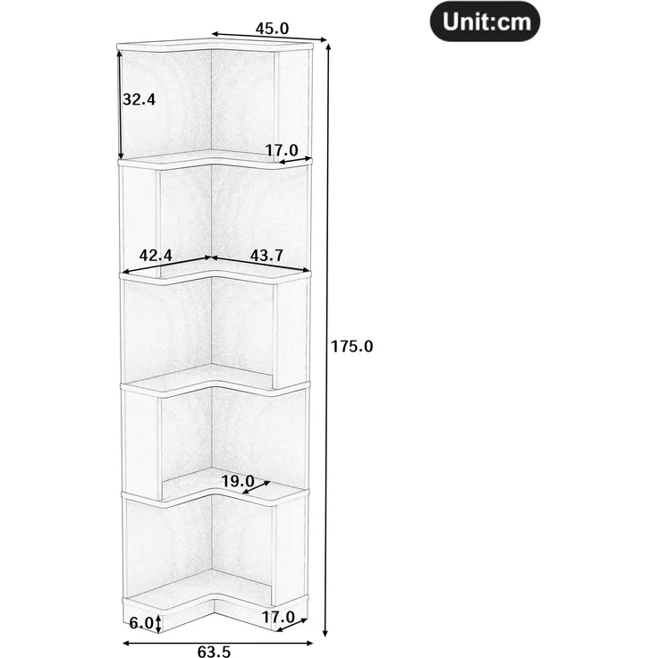 Flieks Eckregal mit LED 63.5×45×175 cm, Eckbücherregal 5 Ebenen, Bücherregal Ecke mit App-Steuerung, Standregal modern, Schwarz – Bild 4