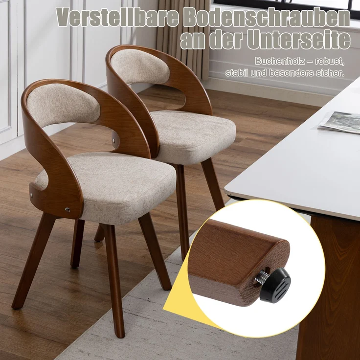 LVHOM Esszimmerstuhl 360° drehbar, 2er Set, Polsterstuhl aus Leinen und Massivholz, Küchenstuhl gepolstert, ergonomischer Schalenstuhl mit Armlehne, bis 150 kg – Bild 4