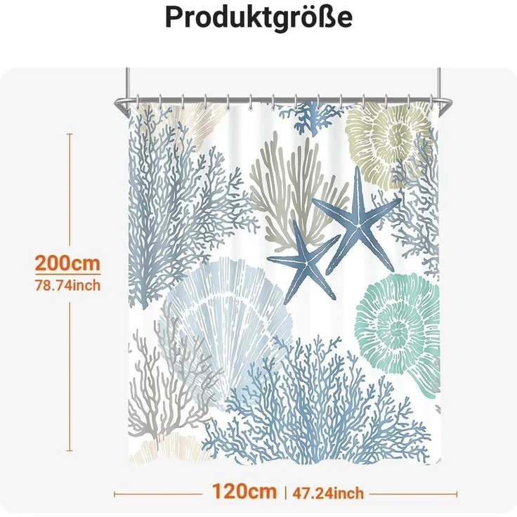 Duschvorhang 120x200 cm Unterwasseralgen Antischimmel Textil Saum – Bild 6
