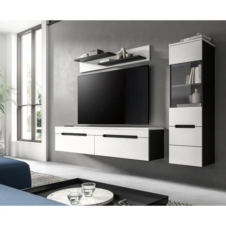 Inn. Furn Wohnwand Cooper, (Wohnkombination in Weiß matt und Basalt Grau, 3-teilig, Breite 220 cm), hängend oder stehend – Bild 4