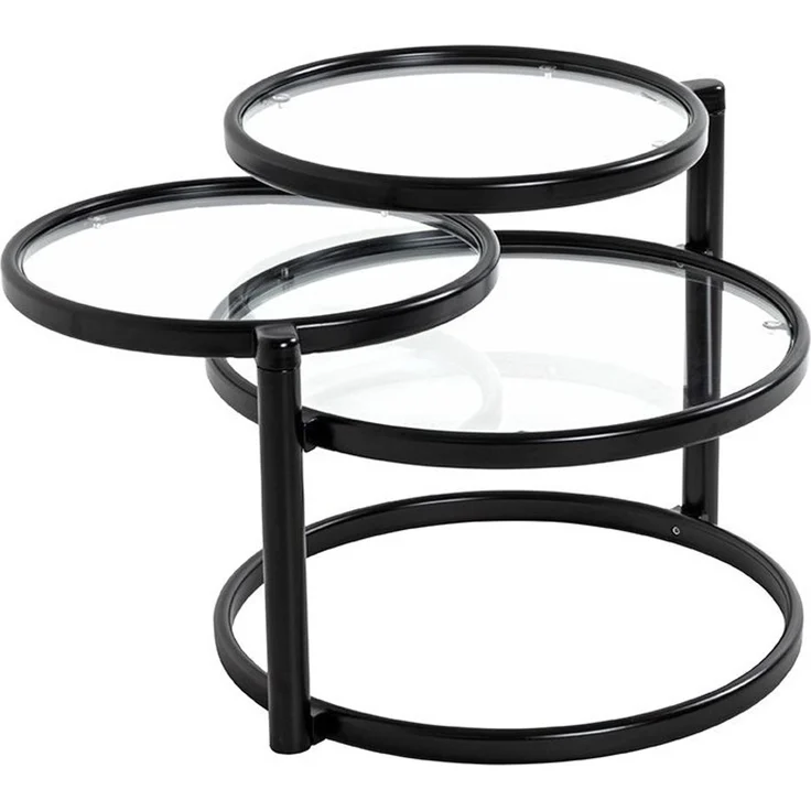 Haku Couchtisch rund und drehbar, Gestell aus Stahlrohr schwarz matt lackiert, Ablagen aus Sicherheitsklarglas, Breite 58-140x50x43 cm – Bild 4