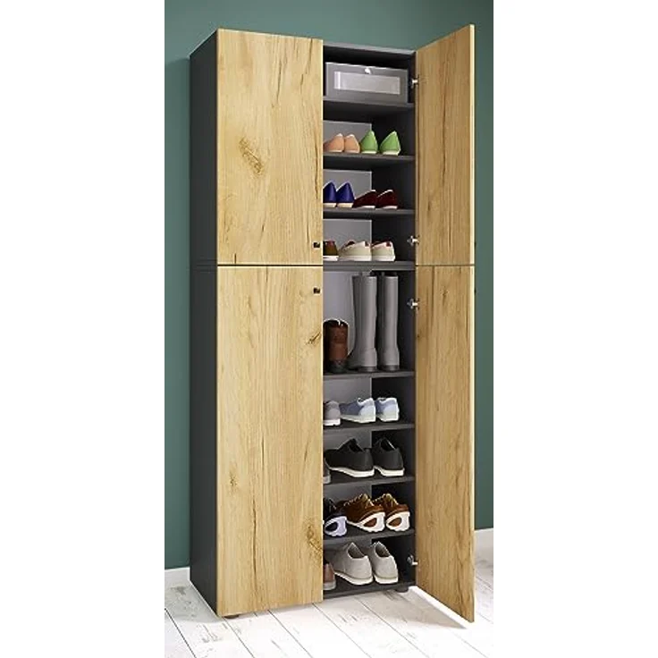 MID.YOU Schuhschrank Lona, anthrazit mit Honigeiche, 6 Fächer, 70x182x39 cm, stehend – Bild 2