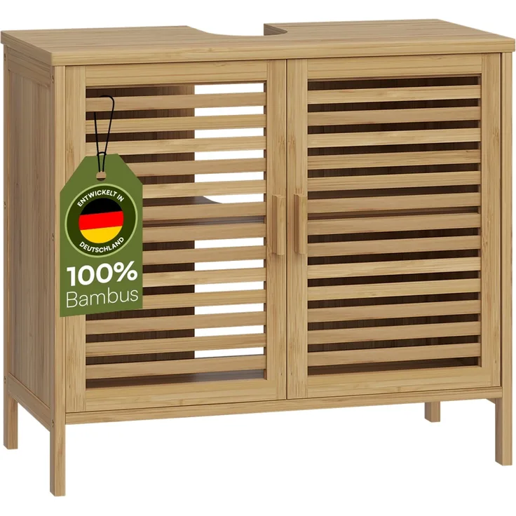 Bellamio 'Newa' Badezimmer Waschbeckenunterschrank, Bambus, natur, 60x33x65 cm, Badezimmerschrank mit 2 Ablagefächern
