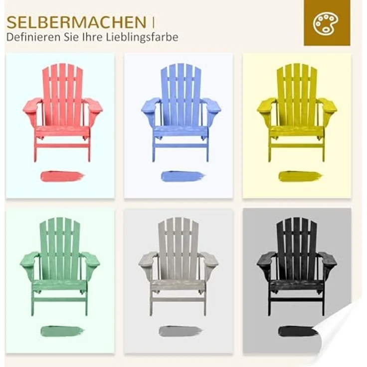 Outsunny Gartenstuhl mit Hoher Rückenlehne, Armlehnen (Adirondack Stuhl, 1 St), für Garten, Terrasse Balkon 78 x 89 x 88 cm Hellgrau – Bild 7