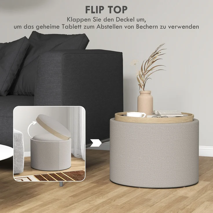 HOMCOM Sitzhocker, Polyester, MDF, Hellgrau, 56L x 56B x 42H cm – Bild 4