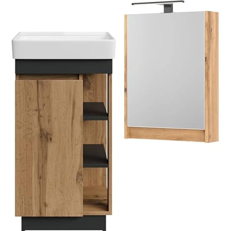 Planetmöbel Badmöbel-Set Nyx, (45cm Waschtisch mit Spiegelschrank, 2-St), Badezimmer Waschtisch 45 cm für Gäste-Bad & WC – Bild 8