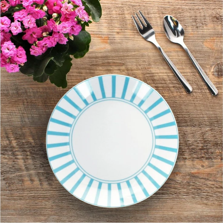 MamboCat Frühstücksteller Split türkis 6er Set Kuchenteller Porzellan 6 Personen Streifen – Bild 3