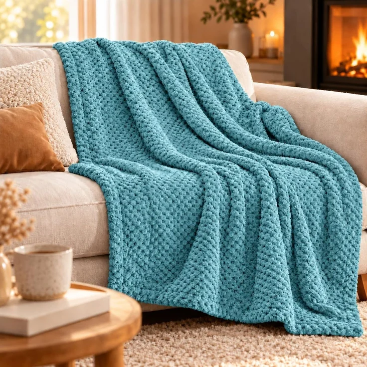 Kuscheldecke "Popcorn" Cashmere Soft-Touch Petrol 150x200 cm – Bild 3