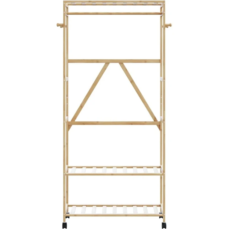 vidaXL Kleiderständer mit Ablagen und Rollen 90x40x179,5 cm Bambus 4008921 – Bild 3