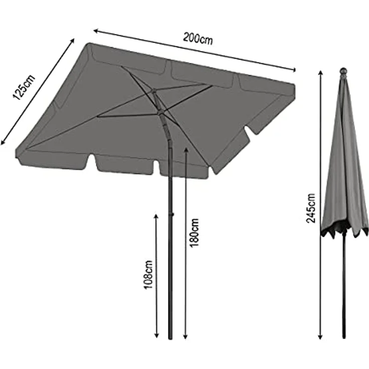 Quick Star Sonnenschirm Sonnenschirm 2x1,25m Rechteckig Sand, LxB: 125x200 cm, Abknickbar, Drehbar, Höhenverstellbar – Bild 6