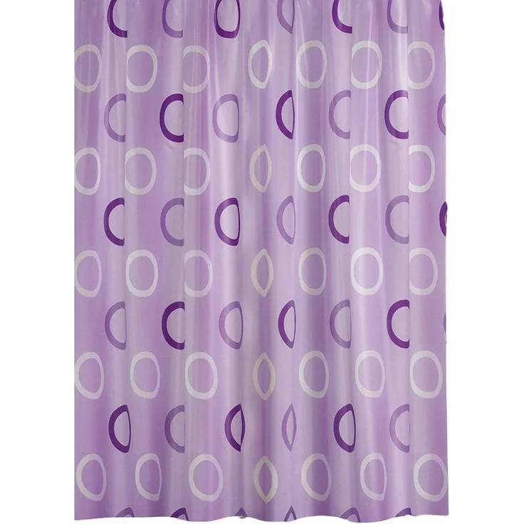Ekershop Duschvorhang Textil " Lila mit Kreisen " Weiß / Flieder Kreise für Duschstange Breite 120 cm (inkl. Ringe), Höhe 200 cm, wasserabweisend, waschbar, bügelbar