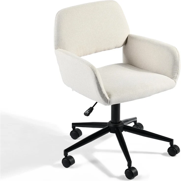 39F FURNITURE DREAM Skandinavischer Bürostuhl aus beigem Stoff, drehbar, höhenverstellbar und 5 Rollen für Kinder, die zu Hause Arbeiten, 56,5 x 57,5 x 75 – 85 cm, 56,5 x 57,5 x 75 – 85 cm – Bild 1