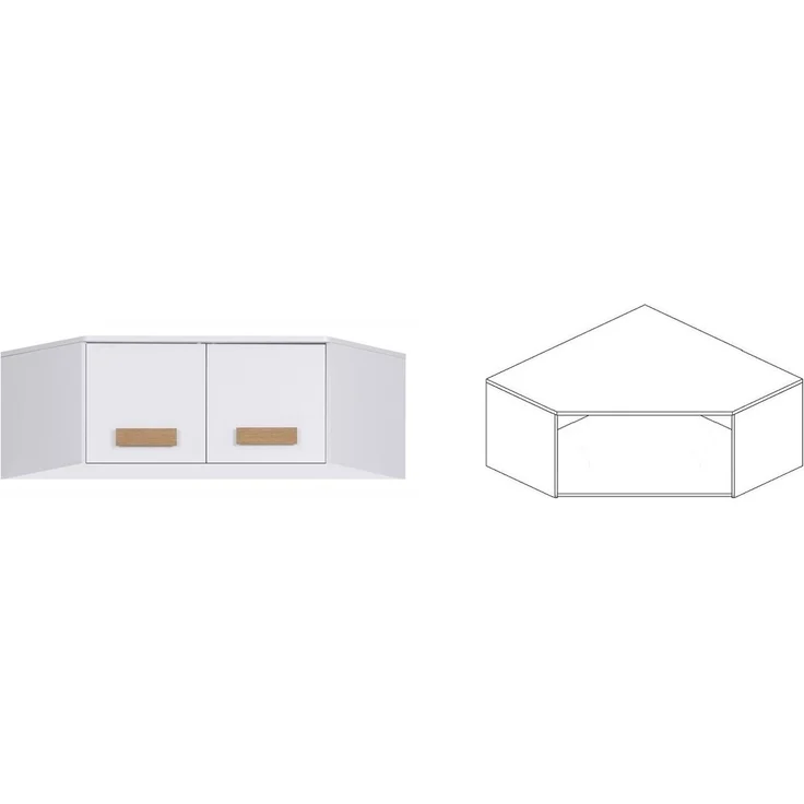 Marmex Möbel Grant 14 Ein Schrank-Set, zwei Büchrregale, Eckkleiderschrank, Schlafzimmer-Set, laminierte Spanplatte, weiß+riviera Eiche, 143x235x143 cm – Bild 4