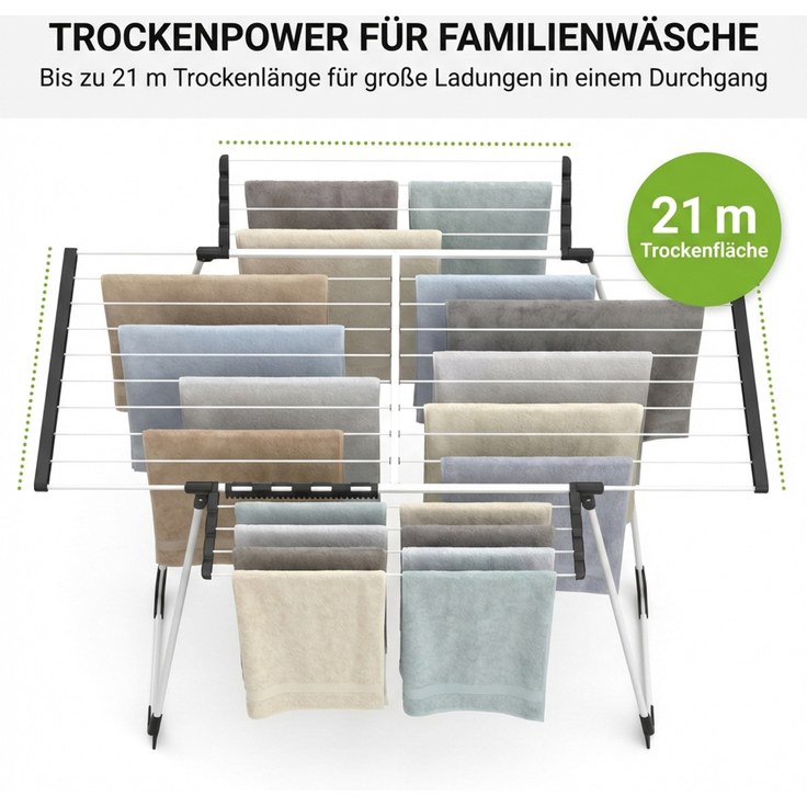 Gardissimo EXTEND Wäschetrockner Flügel Wäscheständer Trockner mit Rollen 21m – Bild 4
