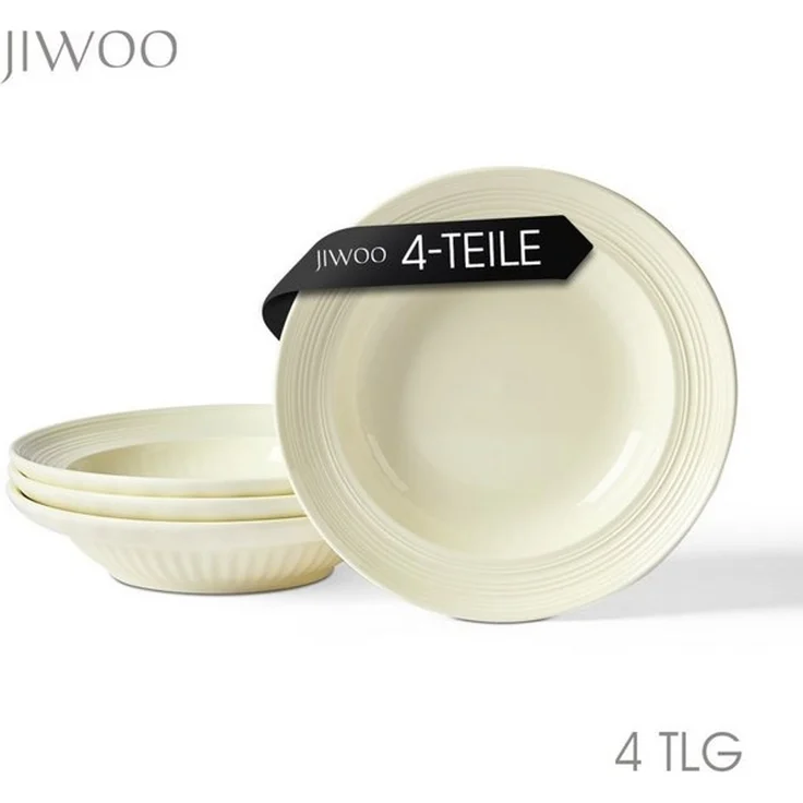 JIWOO Suppenteller 4er Ø20,3 cm, Speiseteller Pastateller Salatteller Dessertteller Plate, (4 St), Keramik Plate Hochwertige TellersetBeige mikrowellen spülmaschinenfest – Bild 4