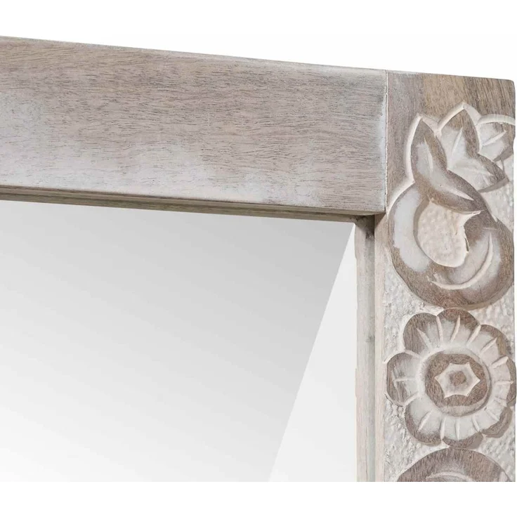 Wandspiegel Rechtwinklig Weiß 70 x 50 cm Massivholz Mango – Bild 4