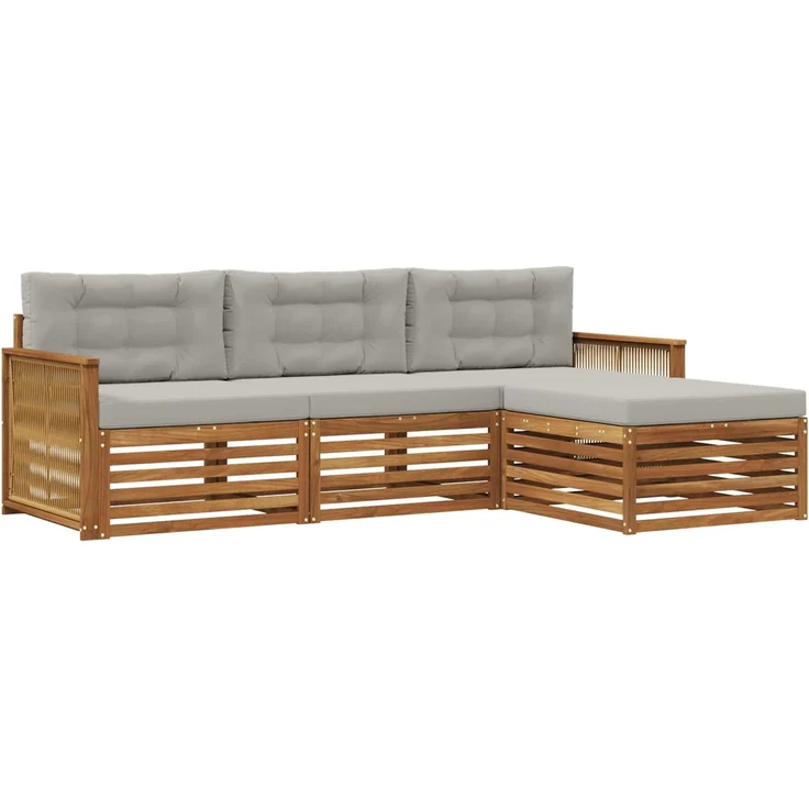 vidaXL Outdoor-Sofagarnitur 4 stk. 3-Sitzer Natur und Hellgrau 3383209 – Bild 2