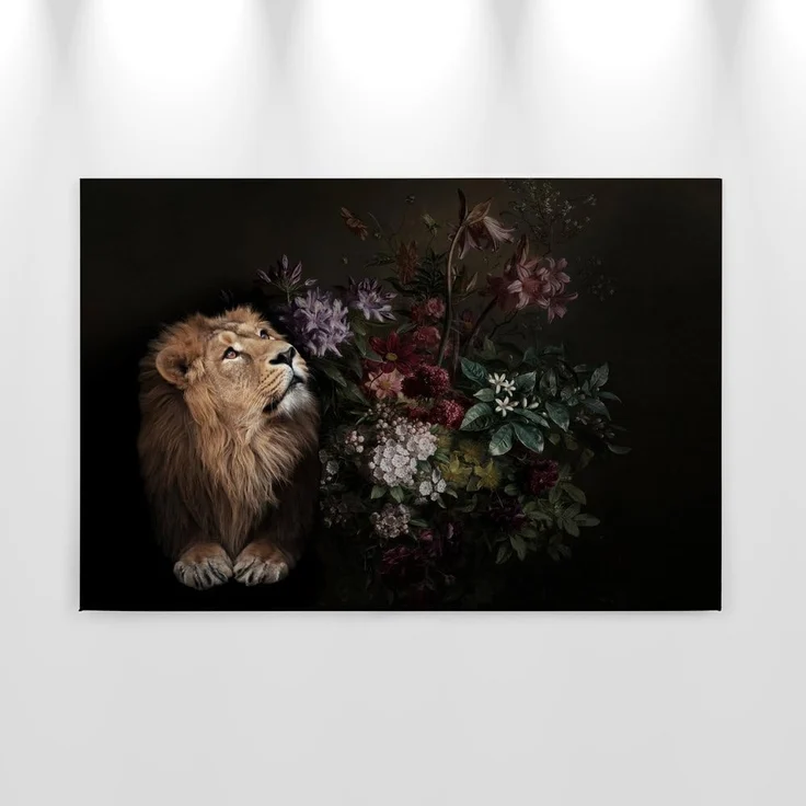 Leinwandbild Löwe Blumen Schwarz Beige 90x60 DD120388 Keilrahmen Wandbild Rot – Bild 8