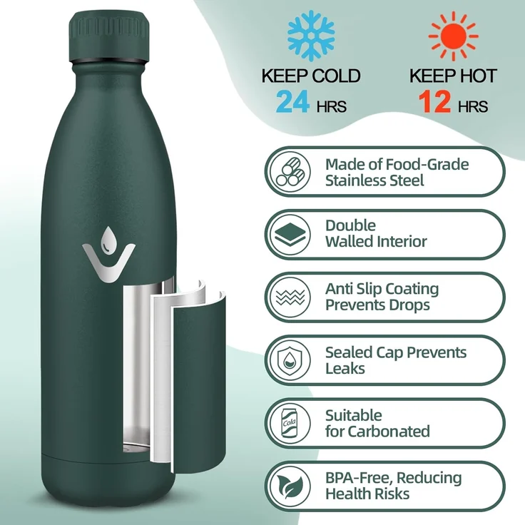 HoneyHolly Trinkflasche 1L, BPA-frei, Thermosflasche, 18/8 Edelstahl, Trinkflasche, Doppelwandig Vakuumisoliert, Thermoskanne für Outdoor-Sportarten, Camping, Picknick – Bild 4