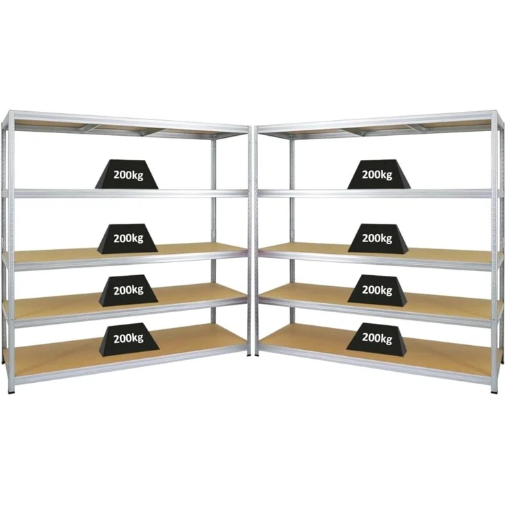 PROREGAL Mega Deal 2er-Set Schwerlastregal Giant Elephant 180 x 180 x 60 cm mit 5 Ebenen Fachlast 200kg Verzinkt, Kellerregal, Steckregal, Garagenregal, Lagerregal