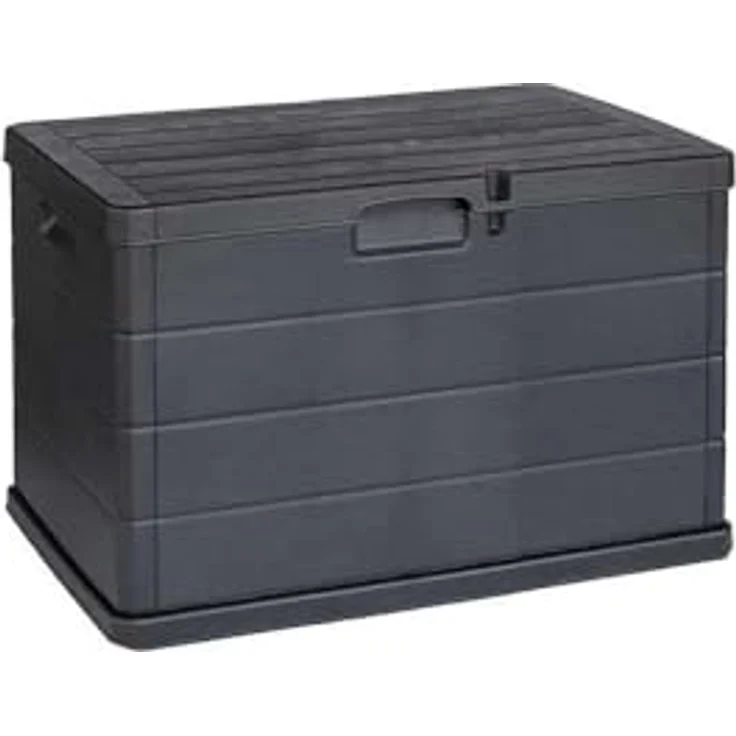 XXXL Kissenbox Anthrazit, Kunststoff mit Holzoptik, 170 Liter Volumen, aufklappbarer Deckel, absperrbar, 55x52x79 cm, Made in Italy – Bild 1