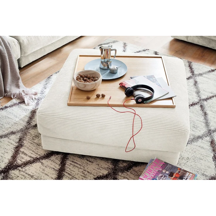 KAWOLA Big Hocker MADELINE Polsterhocker Cord cremeweiß 43 x 120 x 120 cm – Bild 2