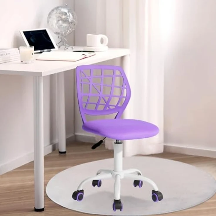 FurnitureR Kinder Schreibtischstuhl, höhenverstellbarer Drehstuhl mit kleinem Loch Rückenlehne Design, geeignet für Kinderzimmer oder Arbeitszimmer, lila I – Bild 1