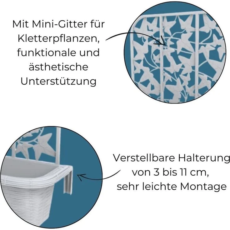 GarPet Blumenkasten 2er Set Blumenkasten Balkon Balkonkasten mit Spalier Wasserspeicher – Bild 3