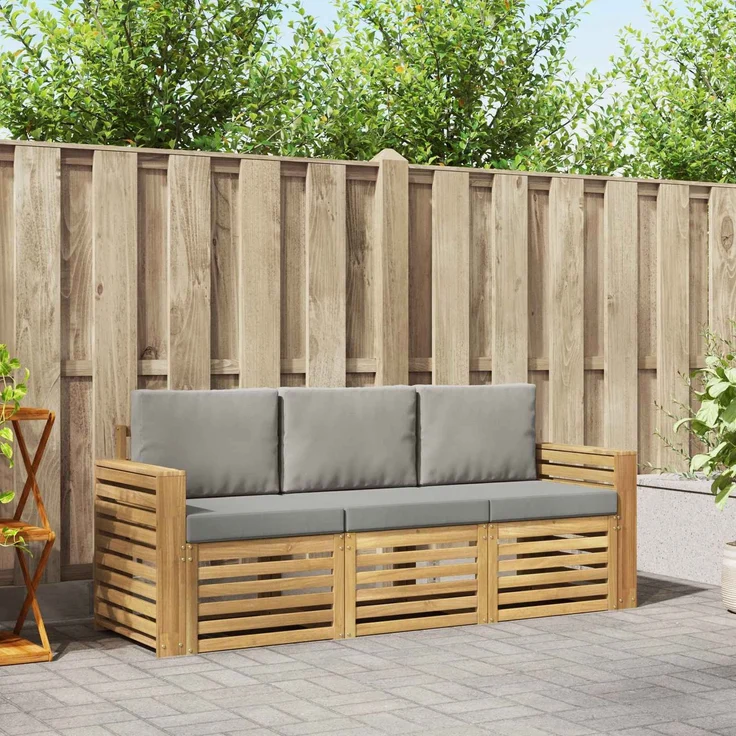 vidaXL Outdoor-Sofagarnitur 3 stk. 3-Sitzer Weiß und Hellgrau 3391321 – Bild 1