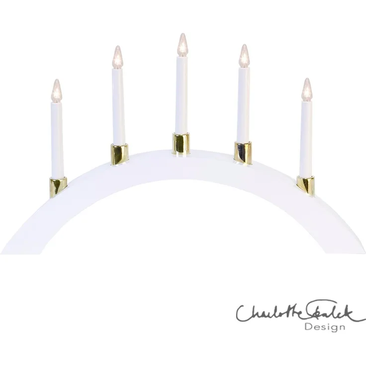 LED Lichterbogen ,Halla', Holz, 5 Kerzen, weiß, rund