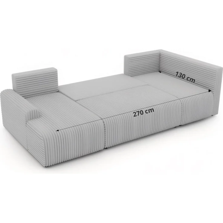 U-förmiges Sofa NESSARO COR U mit Schlaffunktion und Bettkasten, Freistehende Wohnlandschaft, DL-System, Bonellfederkern - Braun Cord - Rechts Seite – Bild 8