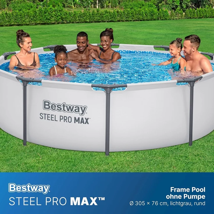 Bestway Steel Pro MAX Frame Pool ohne Pumpe Ø 305 x 76 cm, lichtgrau, rund – Bild 2