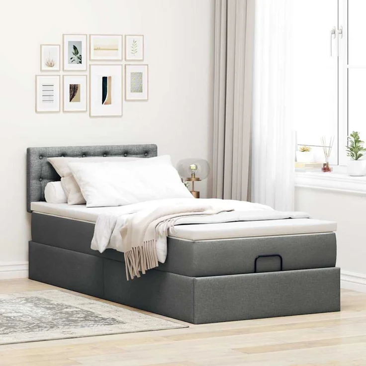 vidaXL Ottoman-Bett mit Matratze Dunkelgrau 90x200 cm Stoff 3311595 – Bild 3