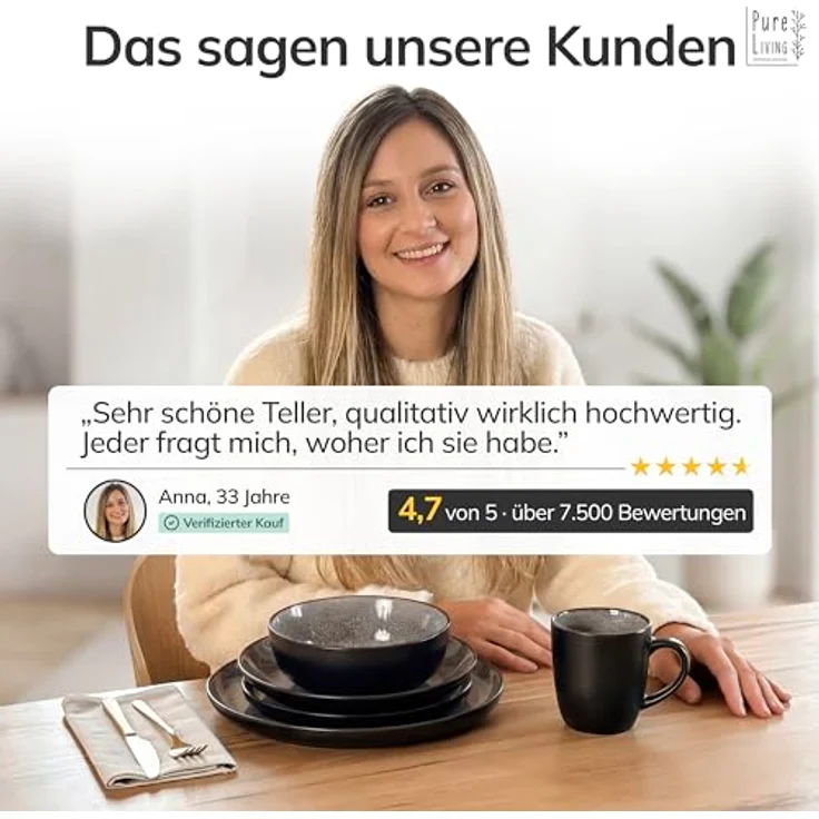Steingut Teller Groß 6 Personen Ibiza TESTSIEGER, Traumhaftes Mediterranes Steingut Speiseteller Set, Stylisches Essteller Set, Pure Living in Grau – Bild 9