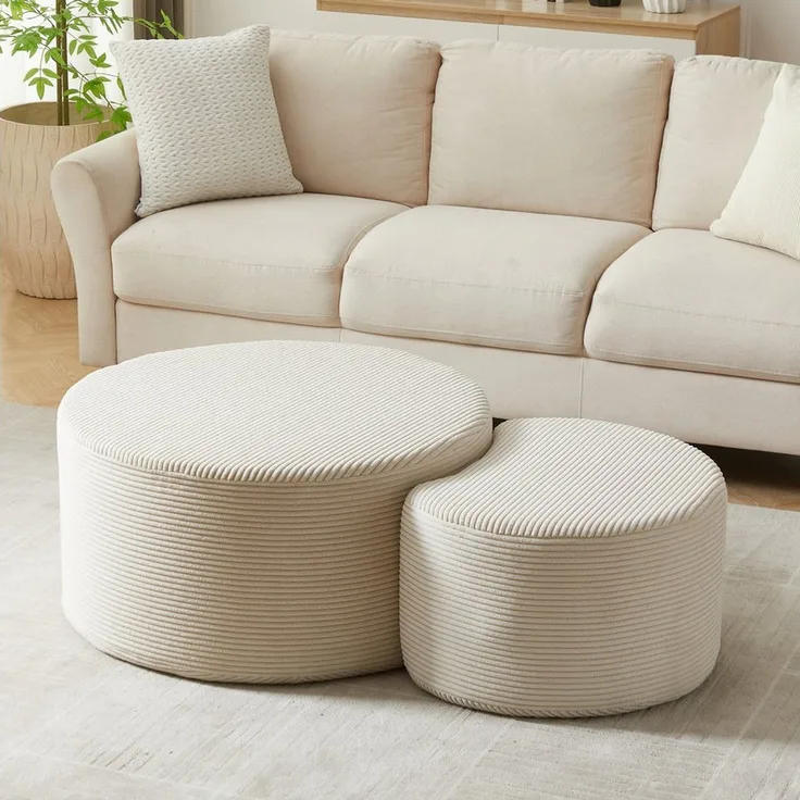 STILVORA Couchtisch aus Schaumstoff,2er-Set Kaffeetisch Wohnzimmerset keine Montage (2-teiliges gepolstertes, vielseitig als Couchtisch & Ottoman)