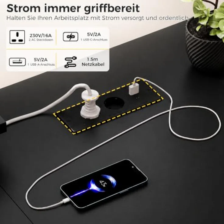 IRONCK Höhenverstellbarer Schreibtisch L Form, Elektrischer Eckschreibtisch | Computertisch 150x90cm mit Steckdose USB-C Anschlüsse, Homeoffice Tisch mit Schubladen Monitorständer 3 Speicherhöhen Schwarz – Bild 4