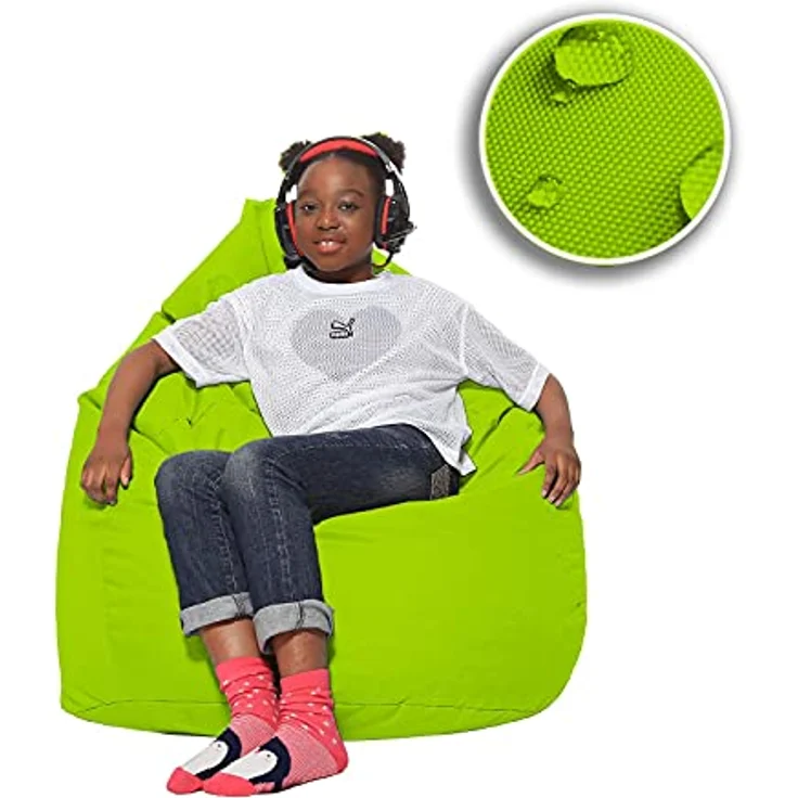 HomeIdeal - Sitzsack XXL Bodenkissen für Erwachsene & Kinder - Geeignet für Gaming oder Entspannen - Indoor wie Outdoor da er Wasserfest ist - mit EPS Perlen, Farbe:Kiwigrün, Größe:XXL – Bild 8