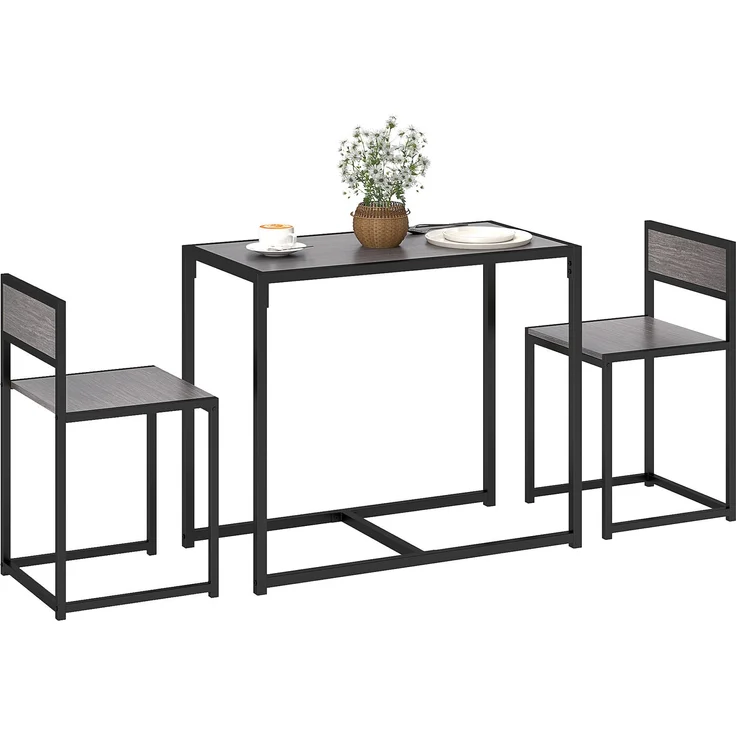 MELAYR, 3-teiliges Bartisch-Set Hochtisch-Set 3-teilig, 2 Stühle, 1 Tisch, 90 cm x 47 cm x 76 cm, Grau – Bild 1