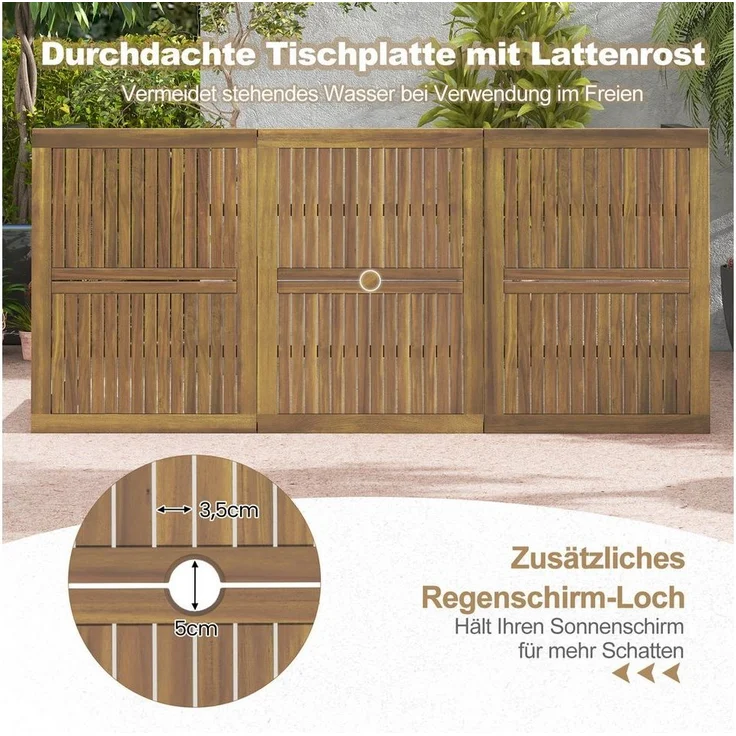 COSTWAY Gartentisch, Akazienholz Esstisch für 8 Personen, mit Schirmloch 200cm – Bild 3