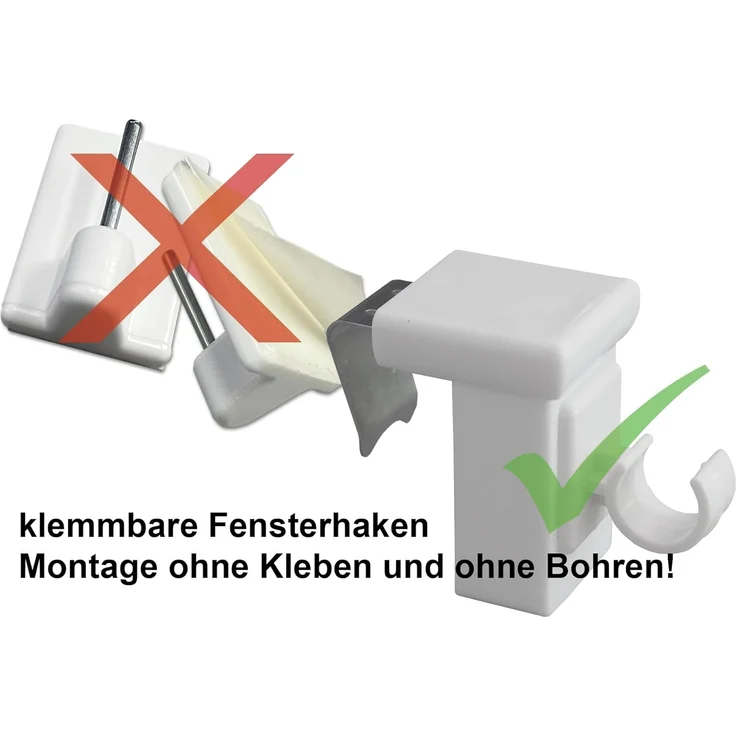 dekondo Klemmhalter für Gardinenstangen Fensterhaken/Dekohaken zum Einlegen von Gardinenstangen, weiß, für einen Klemmbereich (Rahmenstärke des Fensters/Fensterdicke) von 10-27 mm, (4-St), oben oder seitlich am Fenster zu befestigen – Bild 2