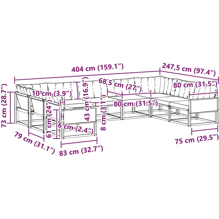 vidaXL Outdoor-Sofagarnitur mit Kissen 9 pcs Natürlich und Hellgrau 3381683 – Bild 9
