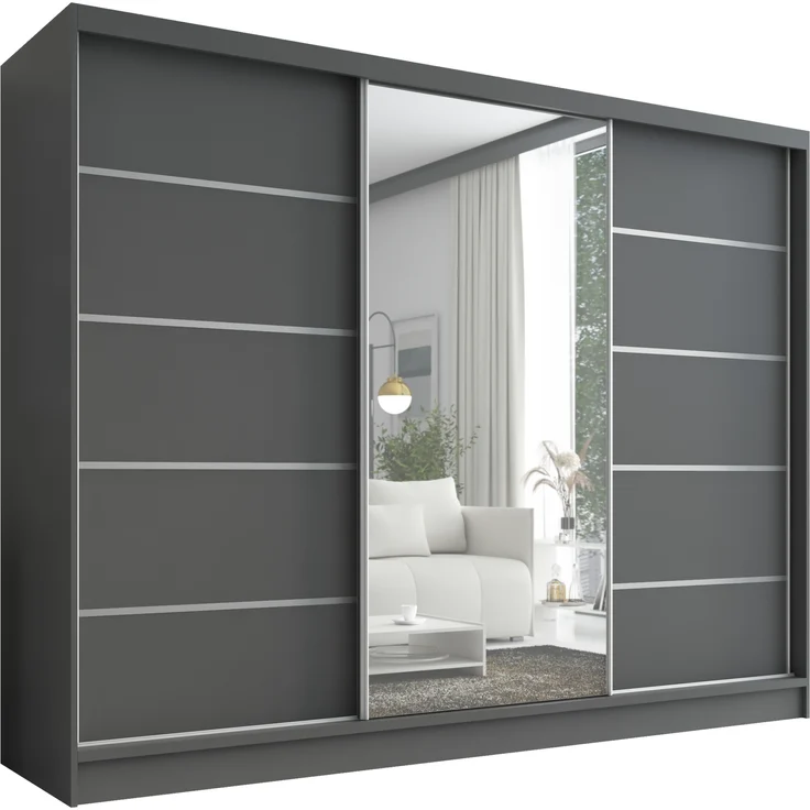 A&J MöbelLand Schwebetürenschrank AURELIA, Graphit, Leiste: Weiß – Bild 1