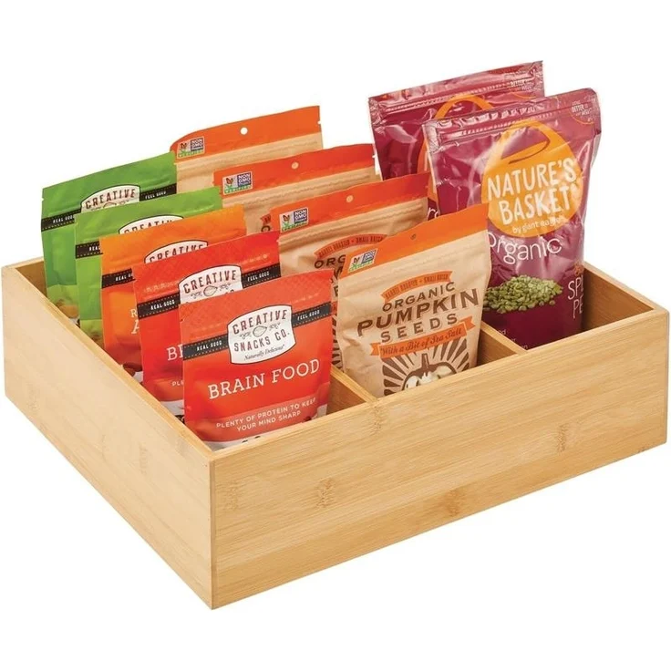mDesign Teebox Organizer Holzkiste Gewürzkiste Aufbewahrungsbox 3 Fächer Bambus – Bild 7