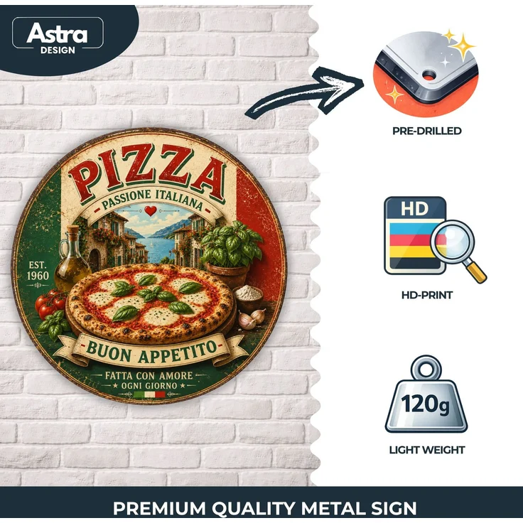 AstraDesign Blechschild Rund 30cm - Pizza Buon Appetito Italien Küche Retro Deko – Metall – Mehrfarbig – RD0016 – Bild 3