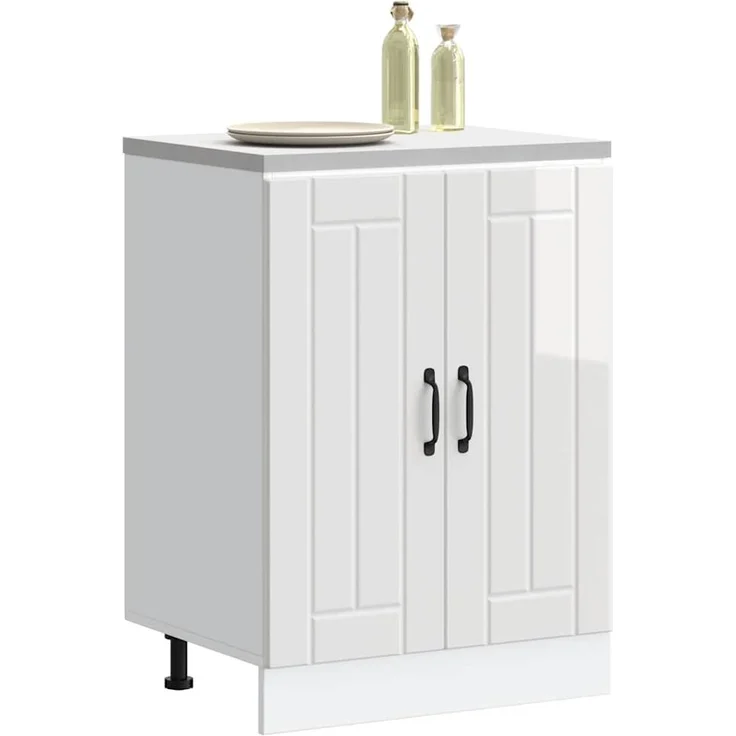 vidaXL Spülenunterschrank Lucca Hochglanz-Weiß Holzwerkstoff 853679 – Bild 2